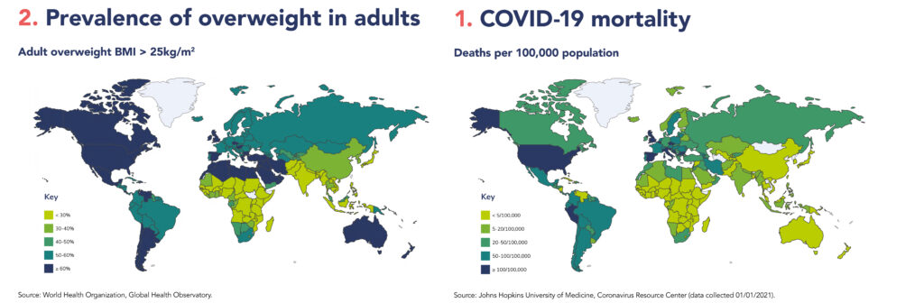 Overweight and death rate world map